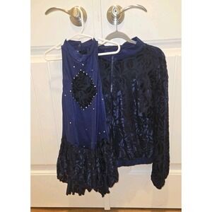 Navy Velvet Skating Dress & Matching Jacket girls size 10/12 figure skating